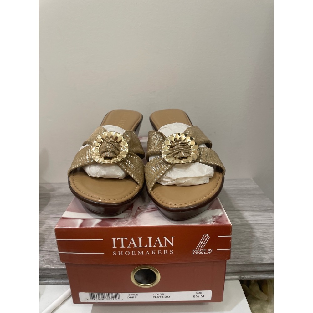 Italian Shoemakers Drea Platinum Metallic Wedge Sandals Women 8.5 M